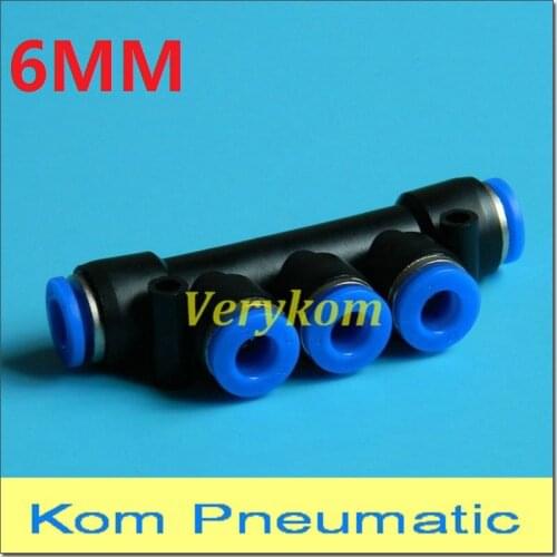 Free Shipping Verykom Pneumatic 5 Way APK-6 Push In 6mm Tube Air Fitting Union Triple Multiple Pipe Connector PK-6 PK-06 6MM-6MM