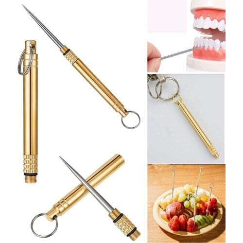 Portable Toothpicks Titanium Fruit Fork Toothpick with Key Ring Fruit Stick Metal Toothpick for Outdoor Picnic