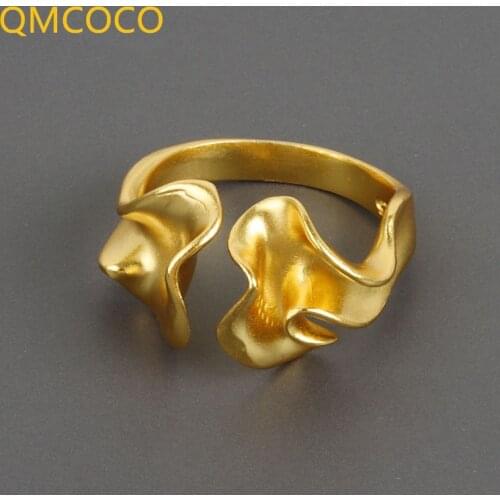 QMCOCO 925 Silver Irregular Geometric Wave Grain Ring For Women Vintage Open Adjustable Rings Birthday Party Jewelry Gifts