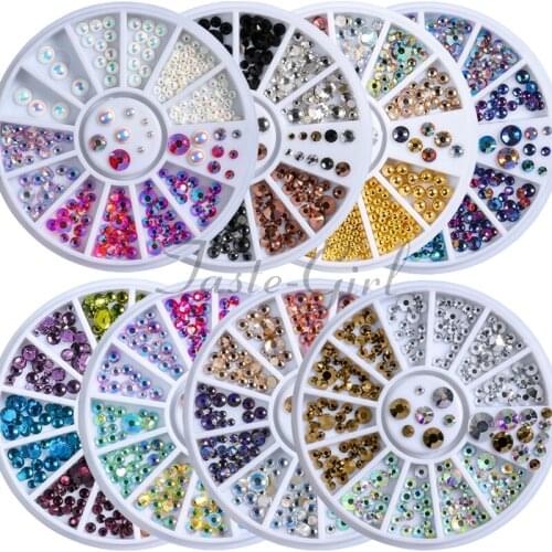 Mix Sizes Multi-colored Shiny Nail Rhinestones 3D Nail Art Decorations in Wheel Flatback Round Nail Art Accessories Manicure DIY