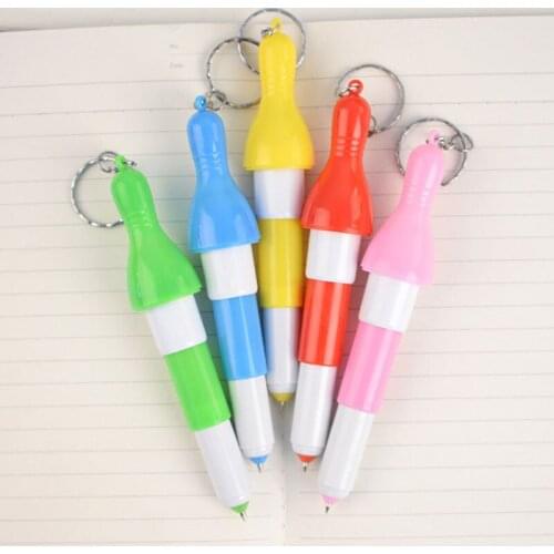 100pcs/Lot Bowling Ballpoint Pen Keychain Easy To Take Gifts Biro Keyring Fashion Pendant Student Rewards Key Chain Ball Pen