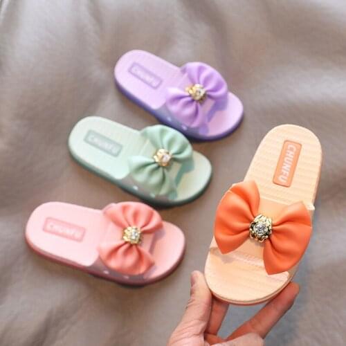 Girls' Slippers Summer 2021 New Fashion Cute Bow Flip-flops for Middle School Girls Outdoor Home and Indoor Flip Flops 26-35