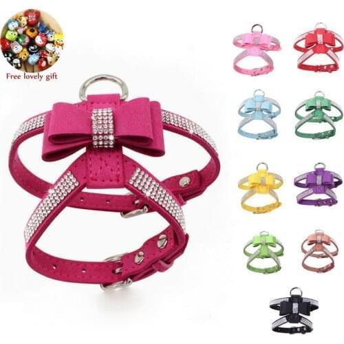 Dog Harness Shiny Rhinestone Bow Harness for Cat Puppy French Bulldog Chihuahua Small Medium Kitten Pet Necklace Dog Products