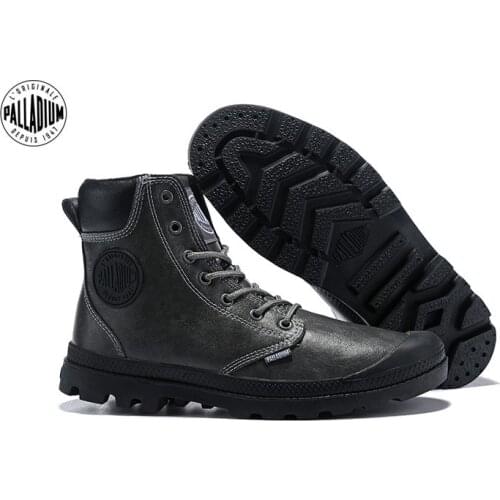 PALLADIUM Men outdoor gray warm winter leather ankle military boots,male high quality lace-up army pampa cuff casual shoes 40-44