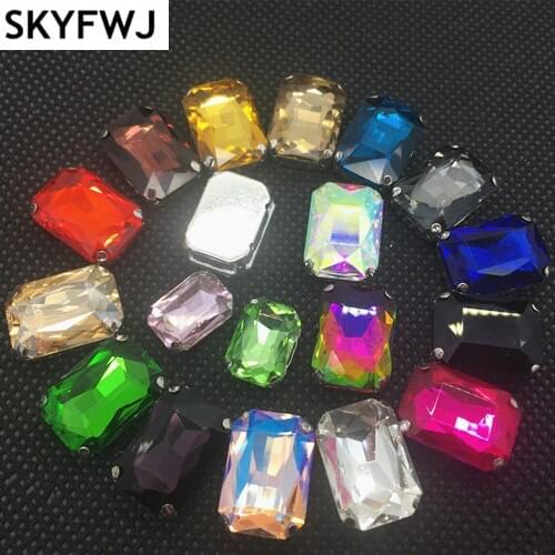 All Colors Sew on Rhinestone Rectangle Octagon Glass Stone In Metal Claw Setting 6x8,8x10,10x14,13x18,18x27mm Sew on Crystals