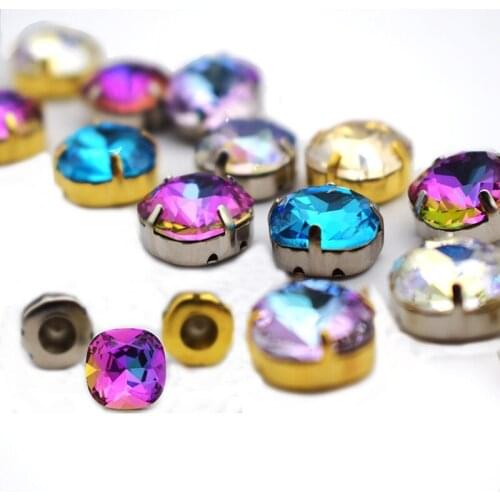 Top Sewing/Self Adhesive Rhinestones Fat Square Flatback Crystals Glass Gems With Gold/Silver Frame for Garment Nails Decoration