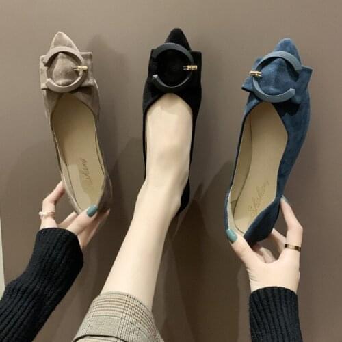 ZEEKSON Pointed Toe Fashion Single Shoes Womens Soft Sole Retro All-match Flat-soled Loafers Casual Shallow Suede Boat Shoes
