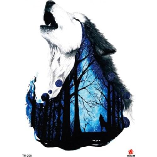 Waterproof Temporary Tattoo Sticker Watercolor wolf pattern tattoo Water Transfer body art fake tattoo for women men