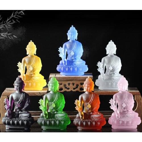 High quality Buddha statue pharmacists lapis lazuli 7 colours colored glaze golding medicine guru Buddha Buddhism statue