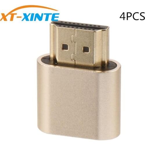 XT-XINTE 4Pcs Virtual Display Adapter HDMI-compatible DDC EDID Dummy Plug Headless Ghost Display Emulator Video card Lock plate