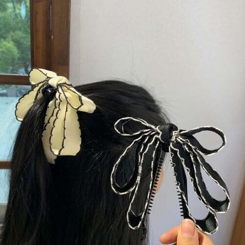 2021 Korea Sweet Hairpin Cute Ribbon Bow Imitation Pearl Banana Hair Clip Claw Women Girls Fashion Hair Accessories