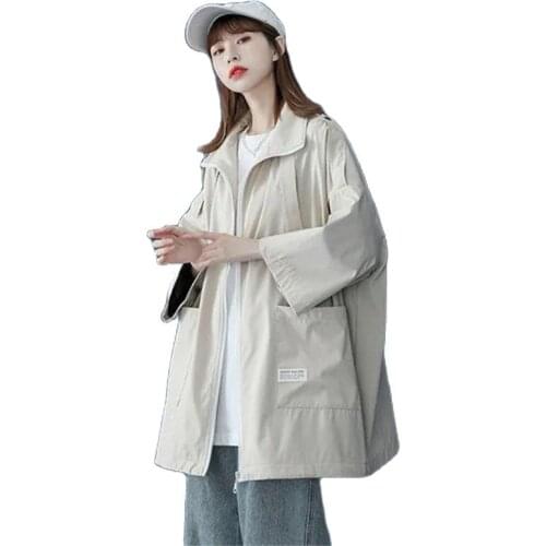 Workwear Jacket 2021 Female Tide Summer New Loose Korean Students All-Match Thin Sleeve Shirt Zipper Solid Color 3/4 Sleeve