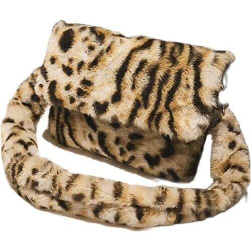 Women Bag fashion Leopard hand bag Winter Faux Fur Shoulder Bag Lady female Party bags Small Girls Tote Bag gift for girls