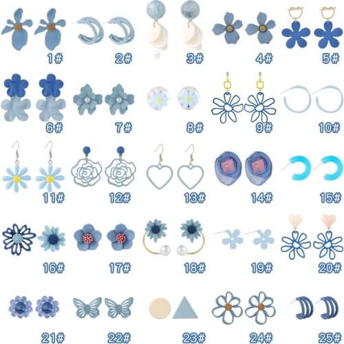 2020 Korean New Trendy Blue Series Acrylic Flower Stud Earrings For Women Girls Elegant Butterfly Pendientes Brincos