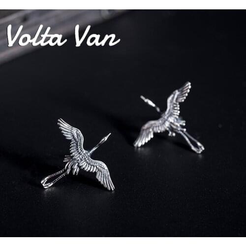 Volta Van 2021 New 925 Sterling Silver Stud Earrings For Women Elegant Fine Jewelry Vintage Crane Classic Concise Earrings