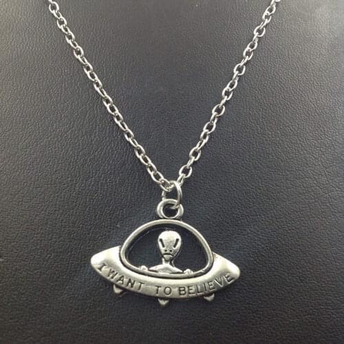 New Fashion Necklace Alien ET Believe Spaceship Pendants Gift Stainless Steel Alloy Jewelry For Women Choker 2021