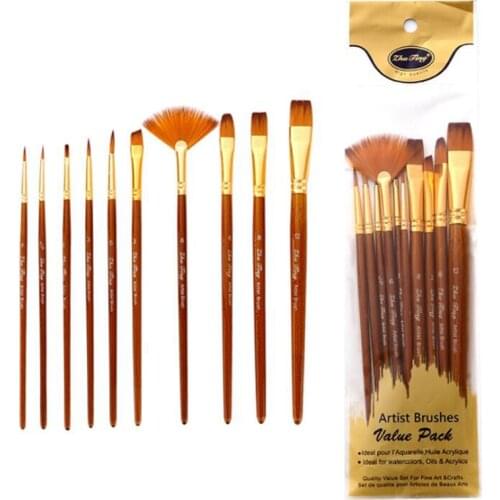 10 Nylon Wool Brushes Multi-type Combination Watercolor Gouache Oil Brush Art Painting Pen Set