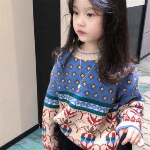 2021 Cool Baby Girl Boys Casual Sweater Childrens Knitted Woolen Autumn/Winter Kids Cute Hedging Vintage Jacquard Warm Thicken