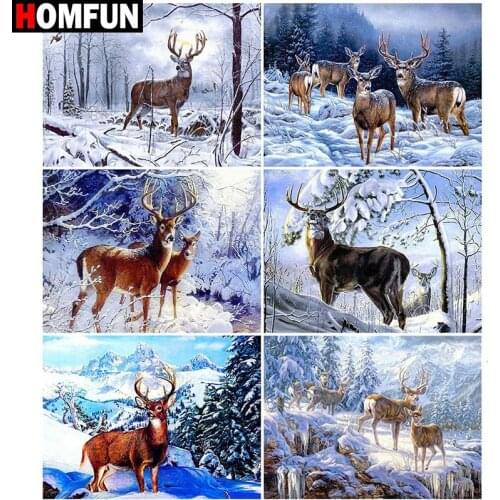 HOMFUN DIY Diamond Painting "Animal deer snow scene" Full Drill Square Round Diamond Embroidery 5D Cross Stitch Decoration Home