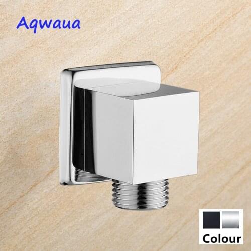 Aqwaua Black Chrome Shower Hose Connector Square Accessories For Bathroom Brass Body Wall Connector Bracket For Shower Hose
