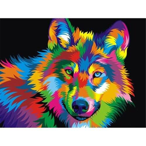Colored Wolf Pre-Printed 11CT Cross Stitch DIY Embroidery Complete Kit DMC Threads Hobby Painting Handmade Craft Sales Magic