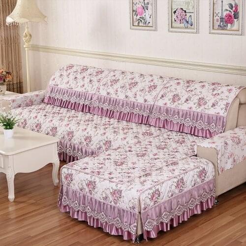 Purple Jacquard Sofa Cover European Pastoral Sofa Set Non-slip Cushion Exquisite Lace Sofa Towel Combination Kit Yoga Mat A1