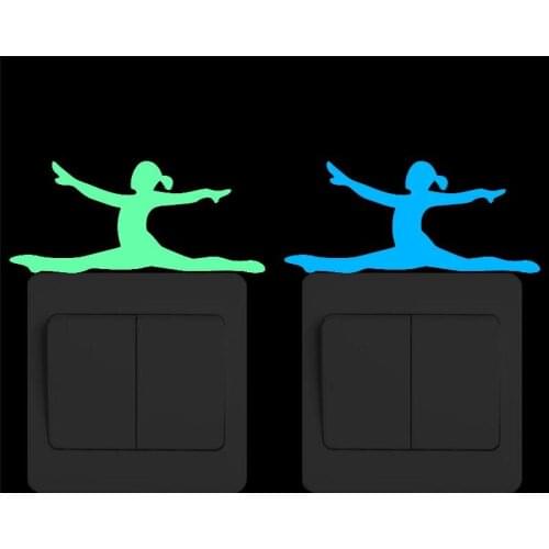 Gymnastics Girl Vinyl Light Switch Sticker Glow in the Dark Wall Sticker Funny Cartoon Home Decor Decals Child Kids Rooms DIY