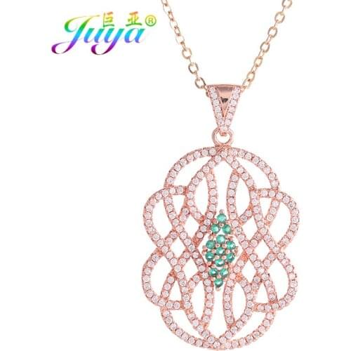 Rose Gold/Gold Micro Pave CZ Flower Pendants Necklace Craft Copper Colorful Zircon Chocker DIY Bijoux Jewelry Making