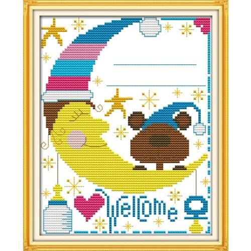 The bear babys birth record cross stitch kit 14ct 11ct count print canvas stitches embroidery DIY handmade needlework plus