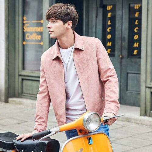 Mens jackets and coats simple style pink fashion streetwear men clothes 2018 suede zipper turn-down collar rivet slim jacket 2xl