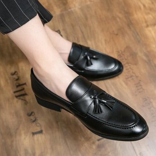 Mens casual shoes breathable PU leather business office shoes mens driving Mocha shoes comfortable slip on tassel shoes A1j-44