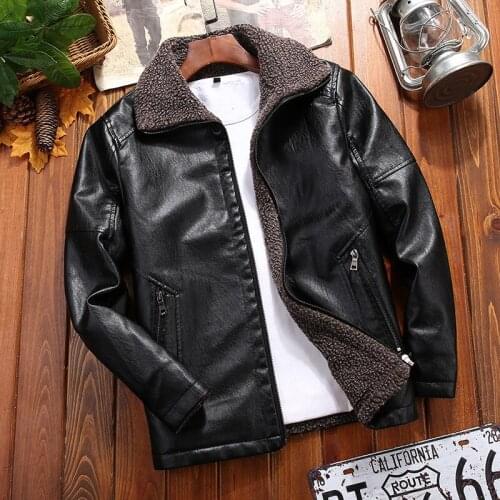 Men Vintage Winter Coats Plush fur Plus Velvet Leather Jacket 2020 Mens Thicken Warm Fashion Motorcycle Jacket Overcoats