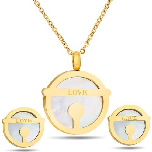 New 316L Stainless Steel Stamp Love Jewelry women Shell Wedding jewelry sets gold necklaces earrings for women