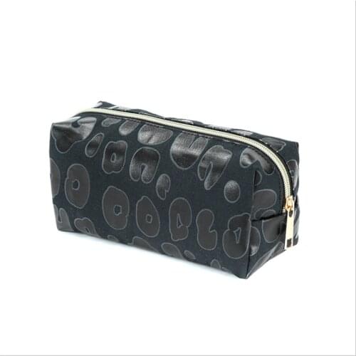 New PU Black Shiny Leopard Print Popular Bag Animal Print Cosmetic Travel Carry Make Up Bag