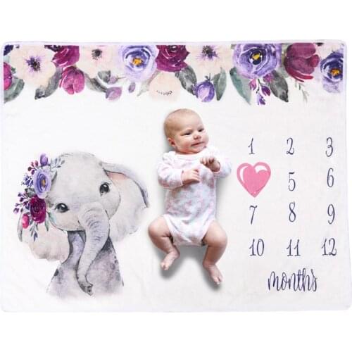 Newborn Baby Blanket Monthly Growth Milestone Blanket Super Soft Elephant Printing Flannel Blanket Baby Photography Props