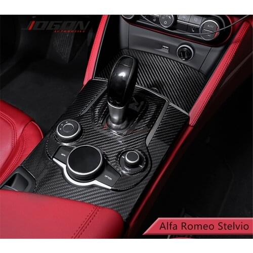 Real Carbon Fiber Car Accessories Interior Gear Shift Knob Panel Cover For Alfa Romeo Stelvio 949 2017