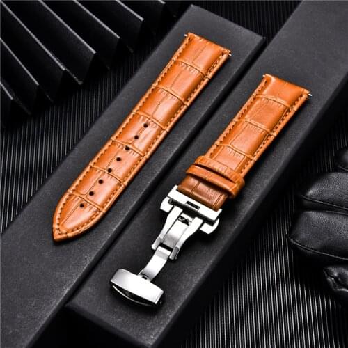 Genuine Leather Watchband with Butterfly Automatic Buckle Watch Band 18mm 20mm 22mm 24mm Replace Men Straps Watch Accessories