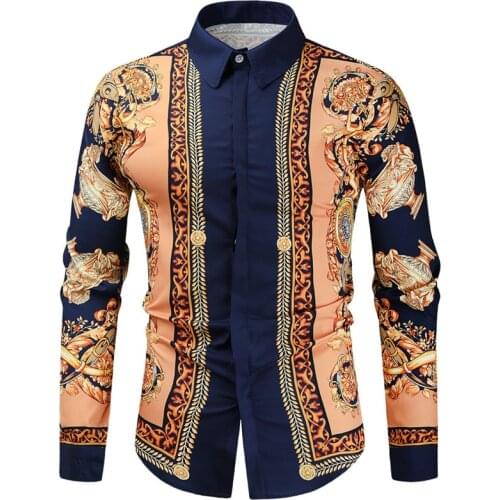 Luxury Royal Shirt Men Casual Slim Fit Long Sleeve Mens Dress Shirts Baroque Floral Print Shirt Men Prom Party Chemise Homme 4XL