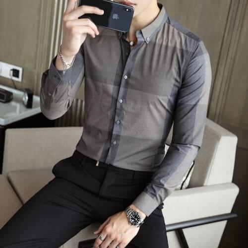 2021 New Plaid Shirt for Men Autumn Long Sleeve Business Formal Dress Shirts Slim Casual Social Shirts Streetwear Male Clothing