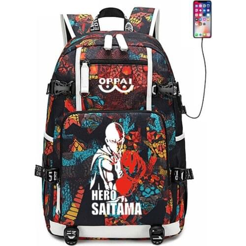 Anime ONE PUNCH MAN OPPAI Backpack USB Port Rucksack Bag Snake Pattern Student Teenagers School Bag travel Shoulder Laptop Bag