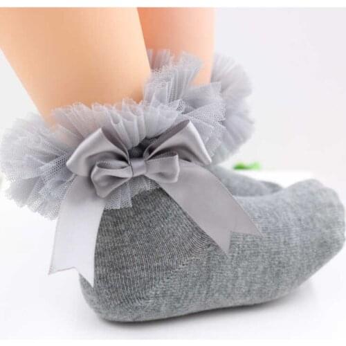 Bow Gray Booties Socks
