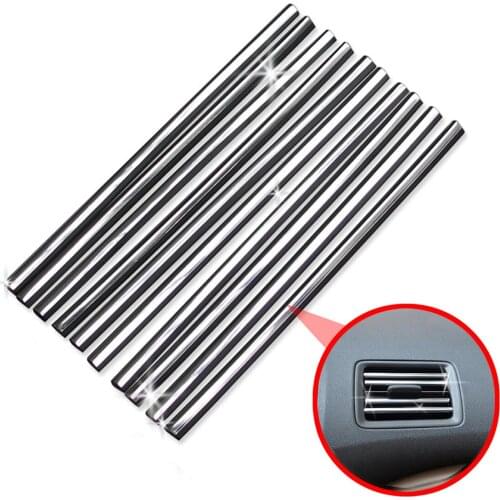 Universal Accessories 10X Silver Car Inner Air Conditioner Outlet Vent Grille Clip Decoration Molding Trim Cover Strip 20CM