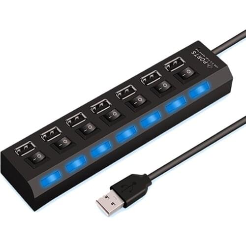 7 Ports usb hub LED USB High Speed 480 Mbps Adapter USB Hub With Power on off Switch For PC Laptop Computer PC Laptop With ON/OF