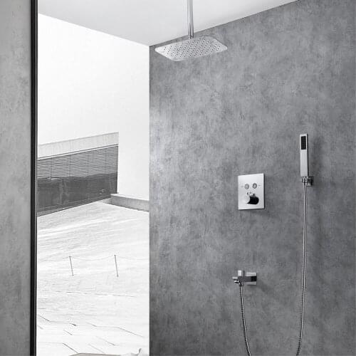 Bathroom Rain Waterfall Shower Faucets Set Wall Mounted Thermostatic Top Spray Shower System Bathtub Shower Mixer Faucet Tap