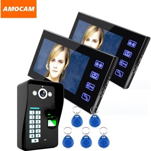 Touch Key 7 inch Video Door Phone Intercom Doorbell System Fingerprint RFID Card Access Control unlock video Door bell Doorphone