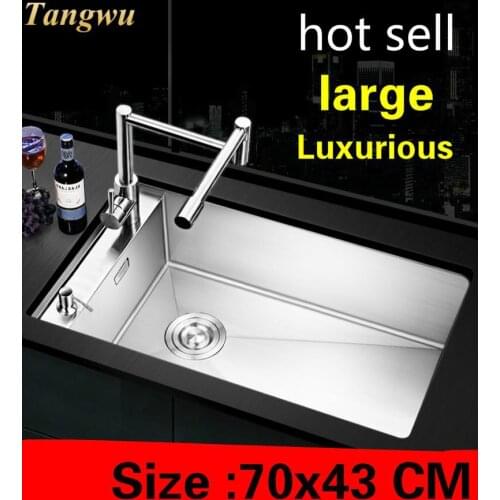 Free shipping Apartment luxury kitchen manual sink single trough high quality 304 stainless steel hot sell big 700x430 MM