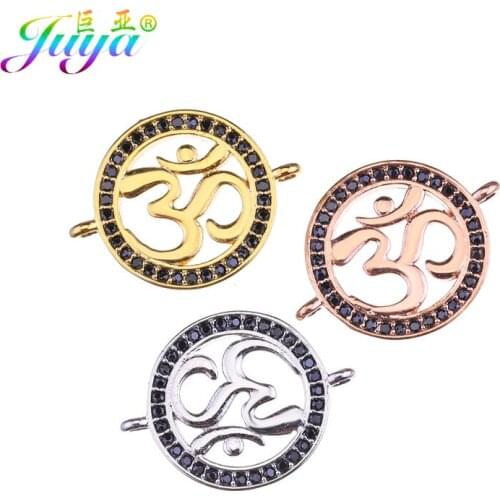 Juya DIY Religious Jewelry Findings Gold/Silver Color Round OM Charm Connectors Accessories For Hinduism Jewelry Making