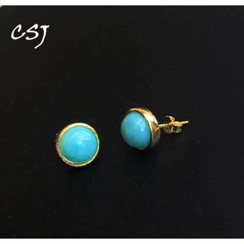 CSJ Elegant Natural Amazonite Stud Earrings 925 Sterling Silver Fine Jewelry Women Femm Lady Wedding Engagment Party