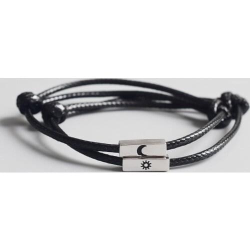 La Monada 925 Sterling Silver Couple Classic Black Rope Bracelets Black Thread Line Silver Jewelry Bracelets For Women Men Moon