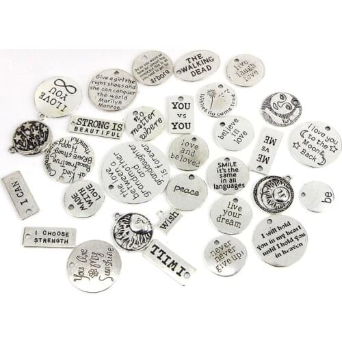 10pcs/lot Random Mix Letter Words Charms Lot Bracelet Necklace Making Metal Floating Charms Pendants For Diy Jewelry Accessories